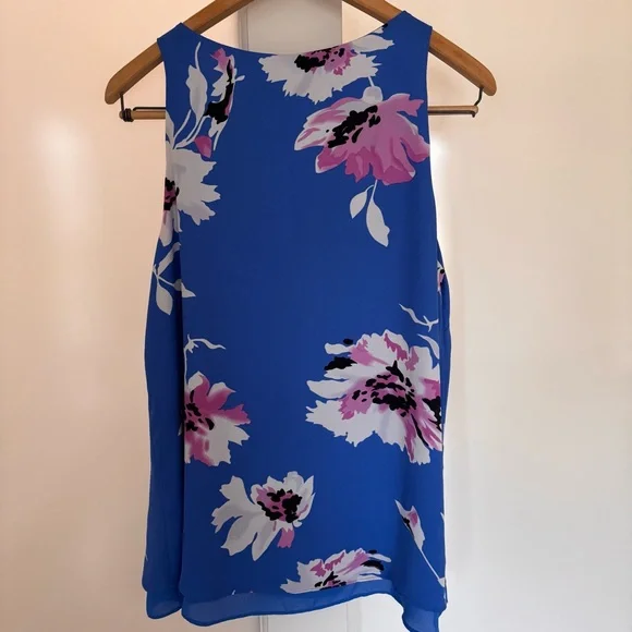 Jasmine & Juliana Blue‎ With Tropical Flowers Top Sleeveless Blouse - Picture 6 of 11